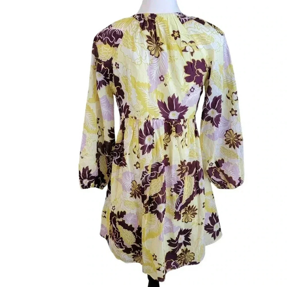 Anthropologie V Neck Babydoll Mini Dress Floral Long Sleeve Boho Beach XXS - Picture 3 of 10